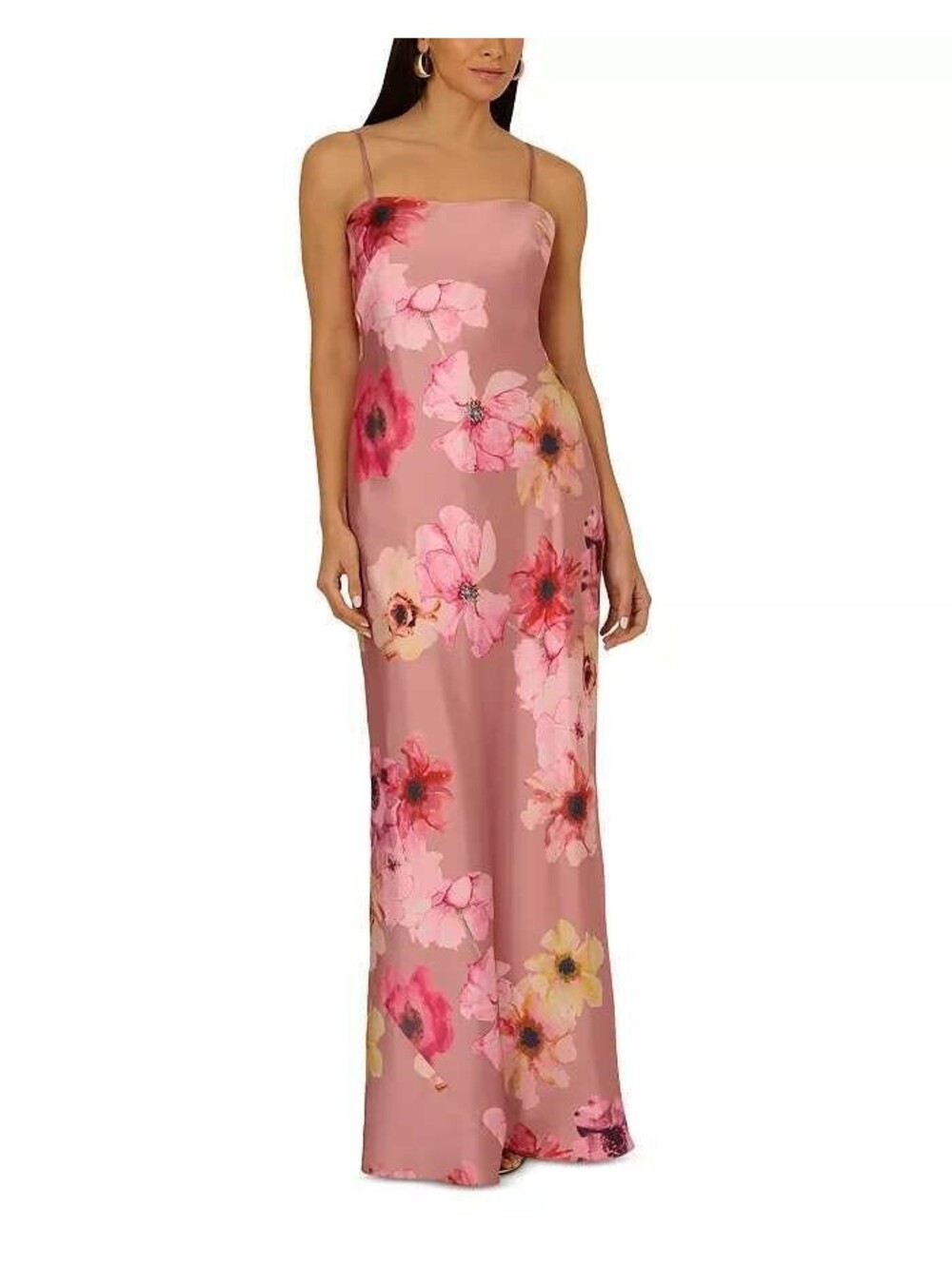 Adrianna Papell Printed Sateen Gown Floral Pink sz 12 NWT Prom Open Back Slip